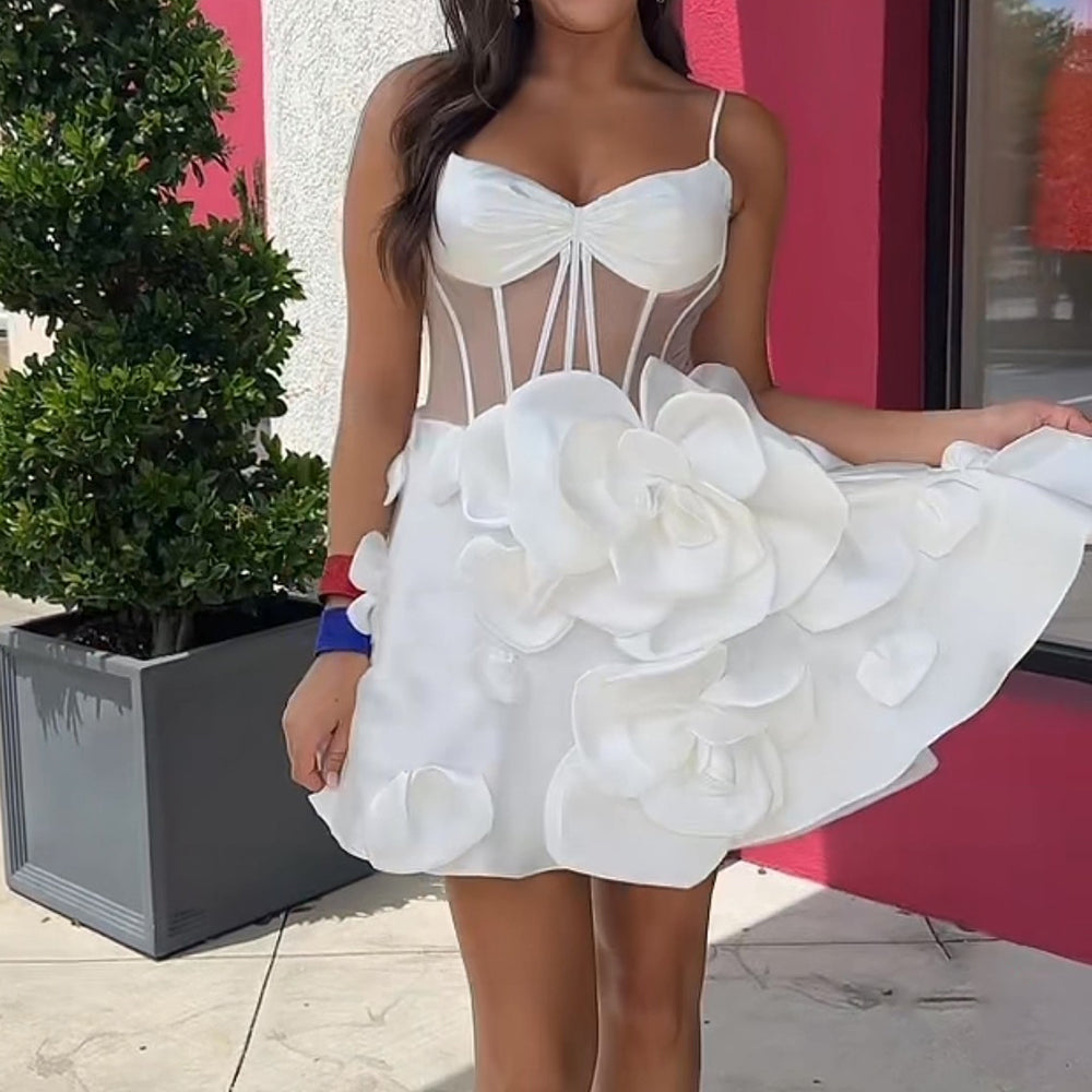 
                  
                     A Line Yellow Corset Short Homecoming Dress With 3D Flowers
                  
                