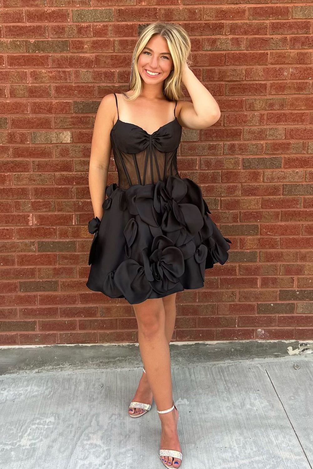 A Line Yellow Corset Short Homecoming Dress with 3D Flowers A Line Yellow Corset Short Homecoming Dress with 3D Flowers