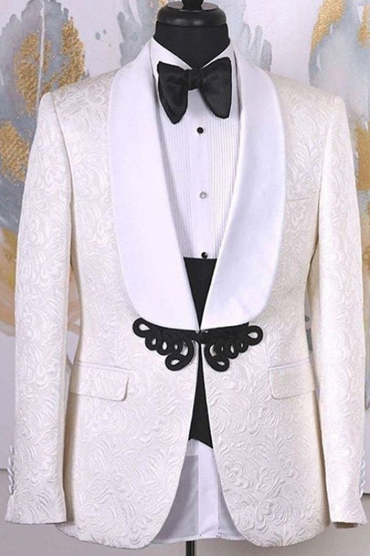 Abbott Chic White Shawl Lapel Two Pieces Jacquard Wedding Suits