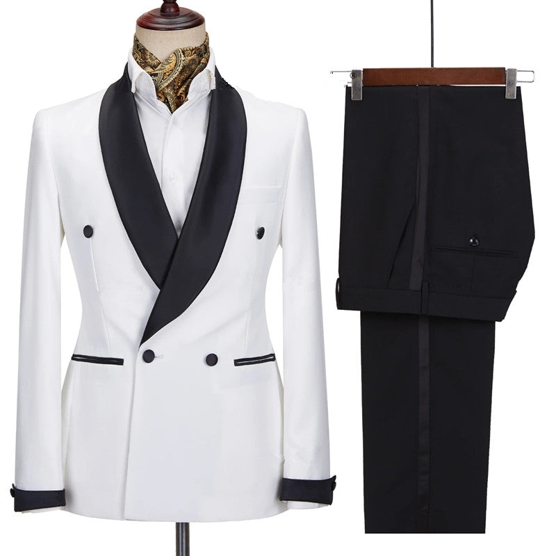 
                  
                    Abner modern white wedding suits with black shawl lapel
                  
                