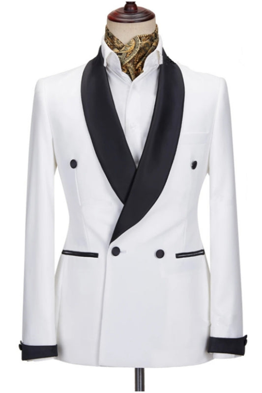 Abner modern white wedding suits with black shawl lapel