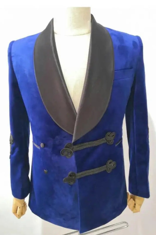 Abraham Royal Blue Shawl Lapel Two Pieces Classic Velvet Wedding Suits