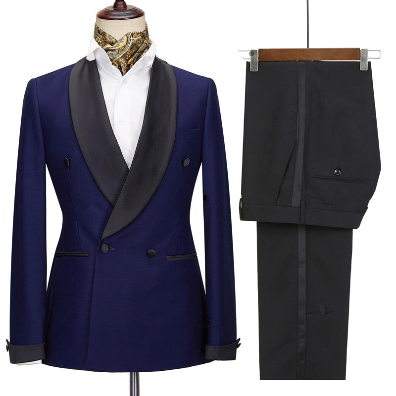 
                  
                    Adair Newest Navy Blue Wedding Suits With Black Shawl Lapel
                  
                