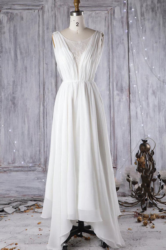 Load image into Gallery viewer, Affordable A-line Asymmetric Lace Chiffon Open Back Wedding Dress-BIZTUNNEL
