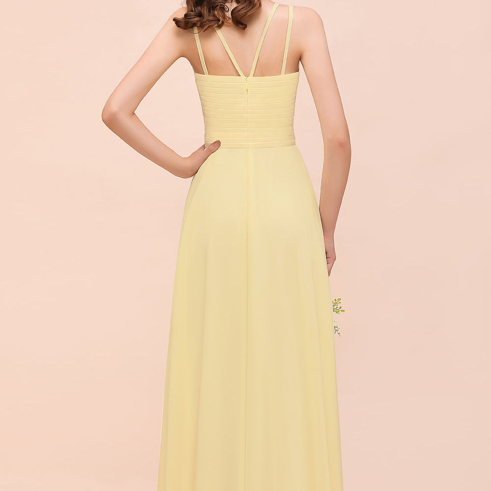 Affordable A-line Jewel Chiffon Long Daffodil Bridesmaid Dress with Ruffle Affordable A-line Jewel Chiffon Long Daffodil Bridesmaid Dress with Ruffle