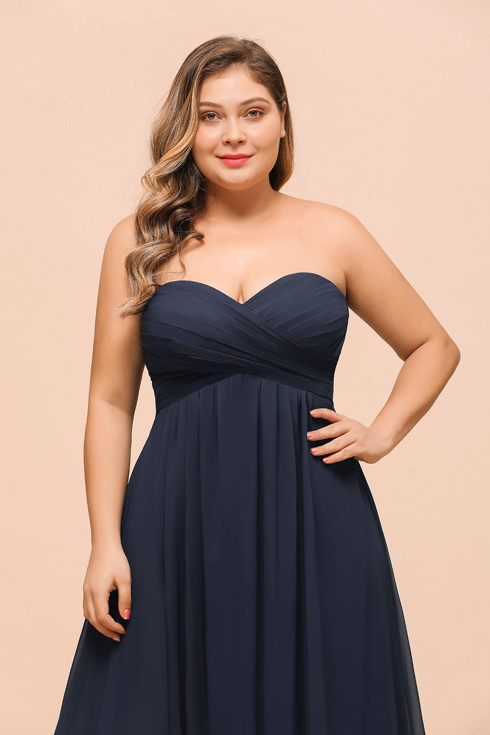 Affordable Dark Navy Long Sweetheart Chiffon Plus Size Bridesmaid Dress Affordable Dark Navy Long Sweetheart Chiffon Plus Size Bridesmaid Dress