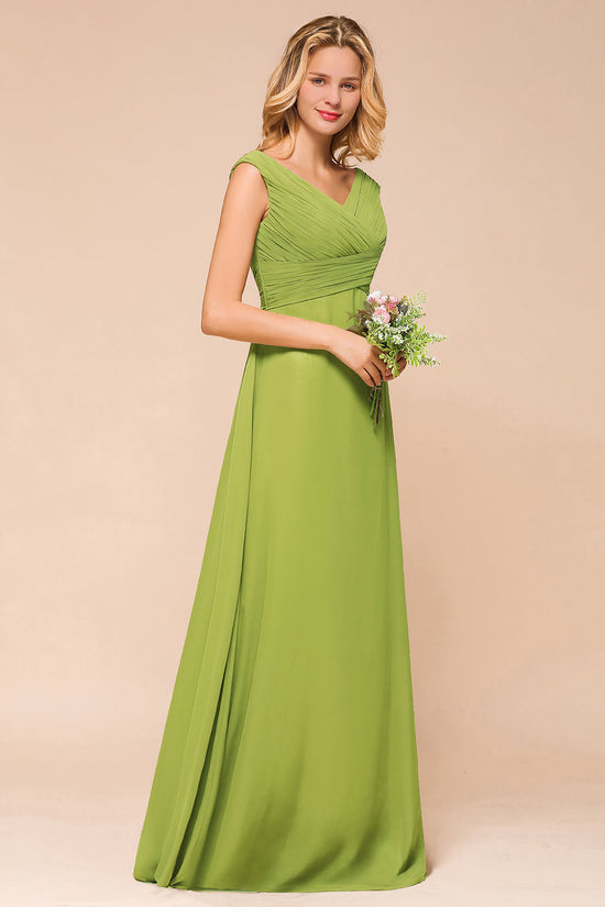 Carregar imagem no visualizador da galeria, Affordable Green A-line V-neck Chiffon Long Bridesmaid Dress-BIZTUNNEL
