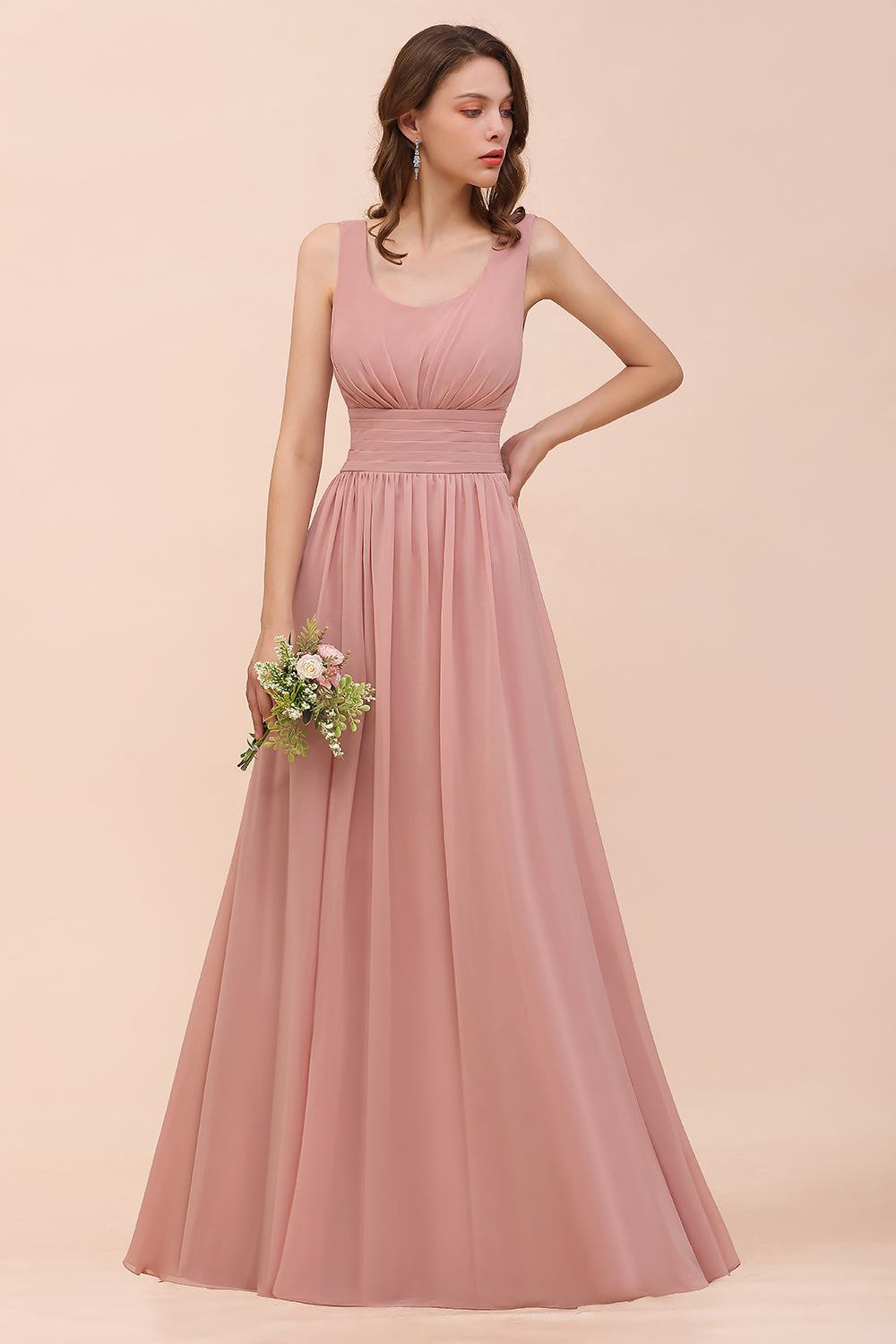 Affordable Long A-line Sleeveless Chiffon Mauve Bridesmaid Dress Affordable Long A-line Sleeveless Chiffon Mauve Bridesmaid Dress
