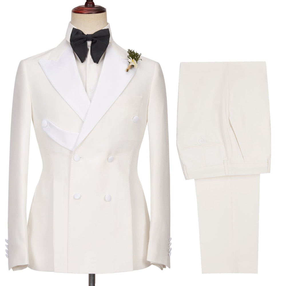 
                  
                    Alejandro Chic White Two Pieces Peaked Lapel Double Breasted Wedding Suits
                  
                