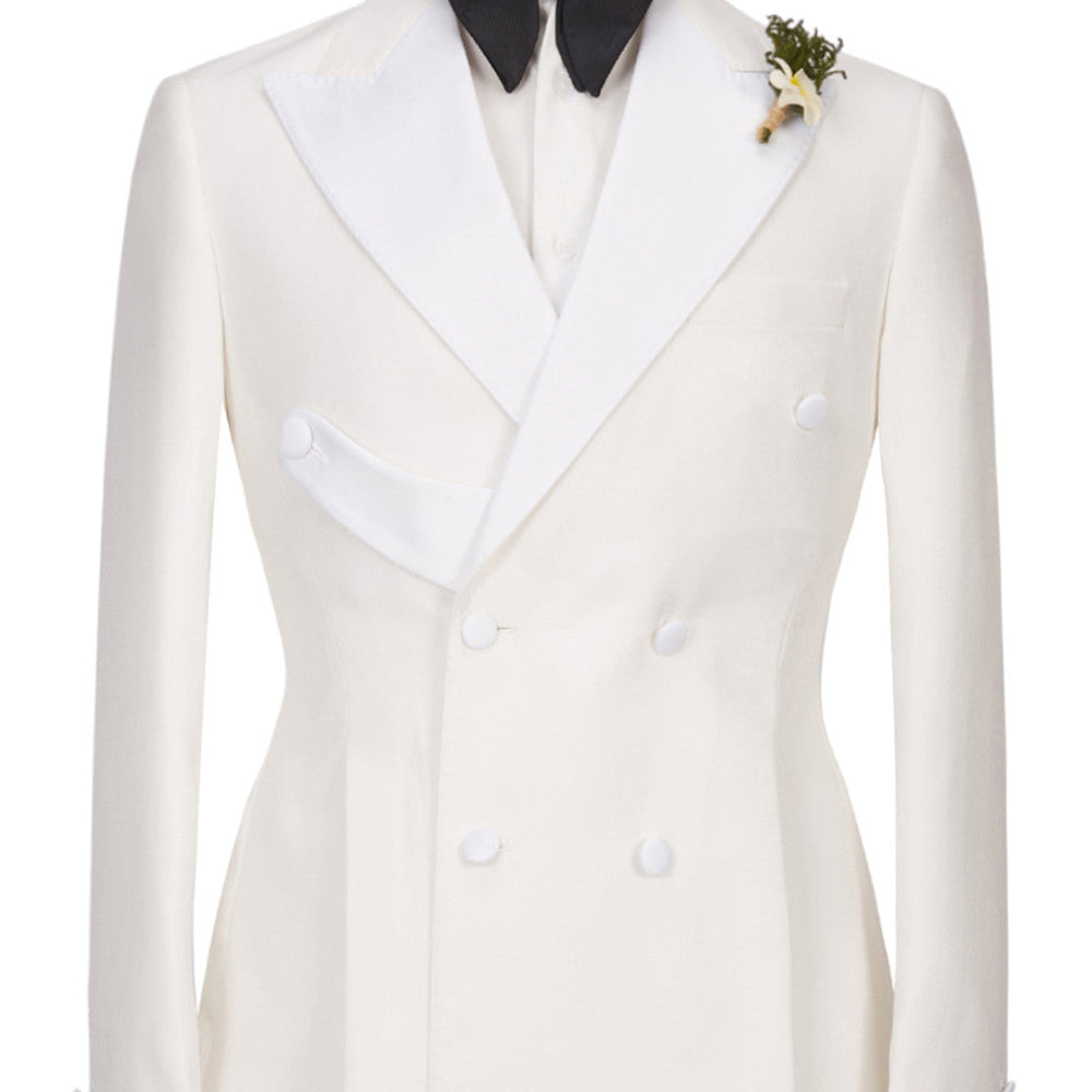 Alejandro Chic White Two Pieces Peaked Lapel Double Breasted Wedding Suits