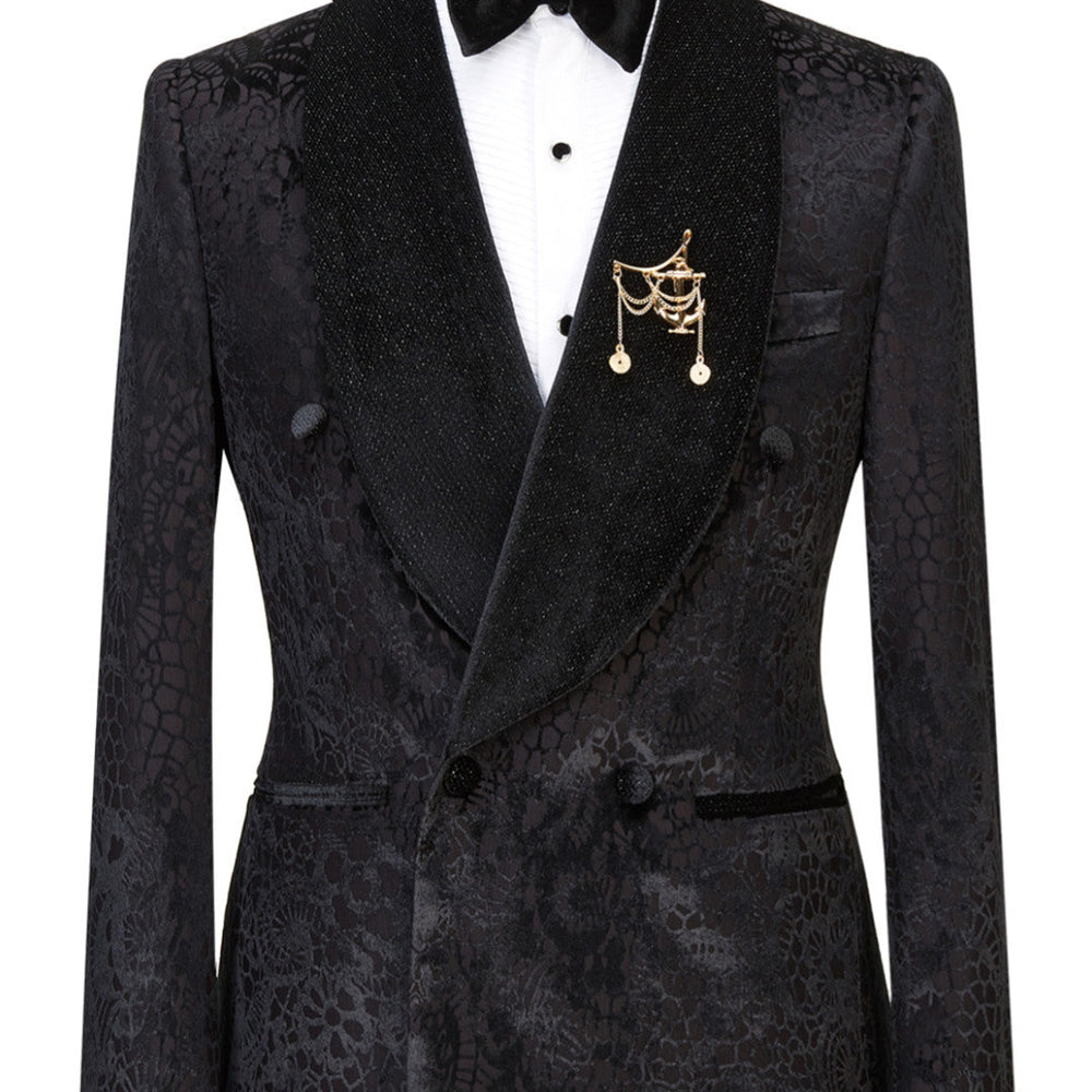 Alex Fashion Black Shawl Lapel Double Breasted Sparkle Patterns Wedding Suits