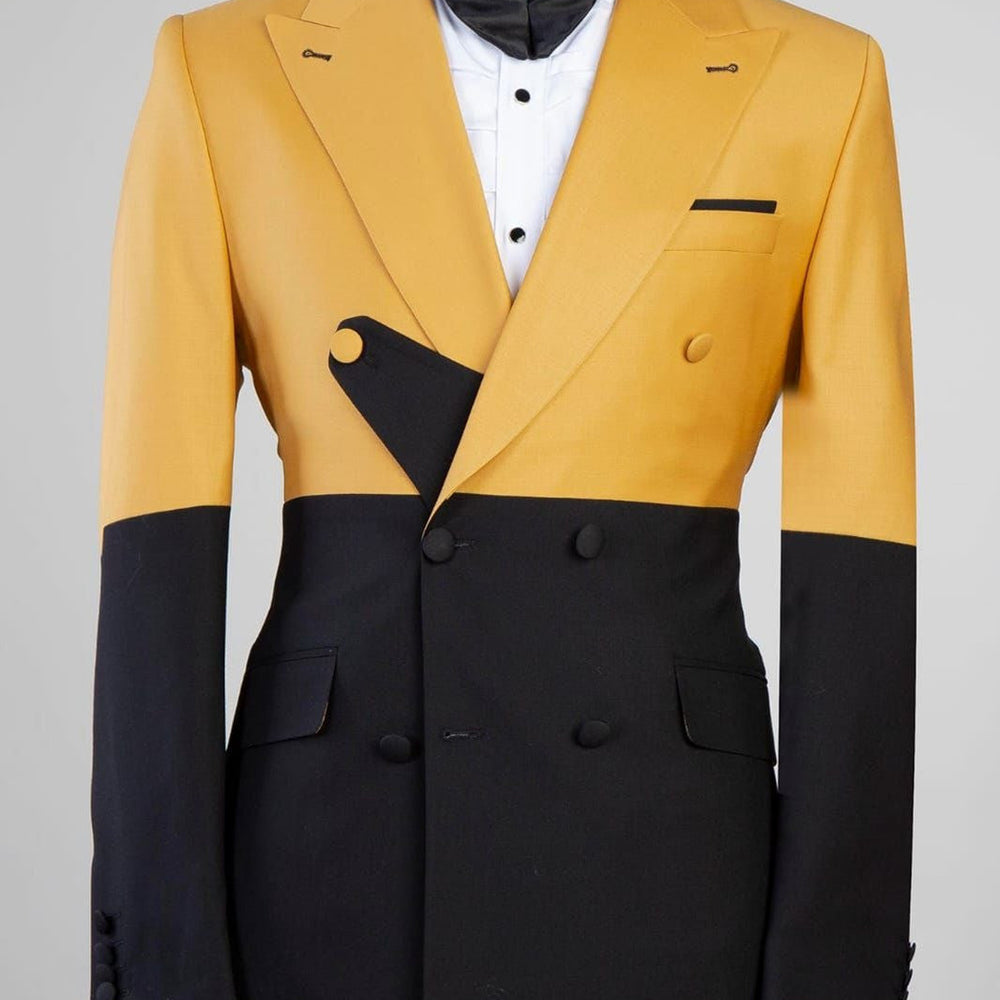 Alfred Yellow And Black Two Pieces Close Fitting Prom Suits
