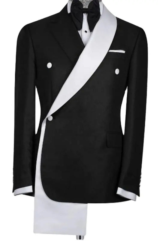 Alvis Black Two Pieces Bespoke Wedding Suits With White Shawl Lapel