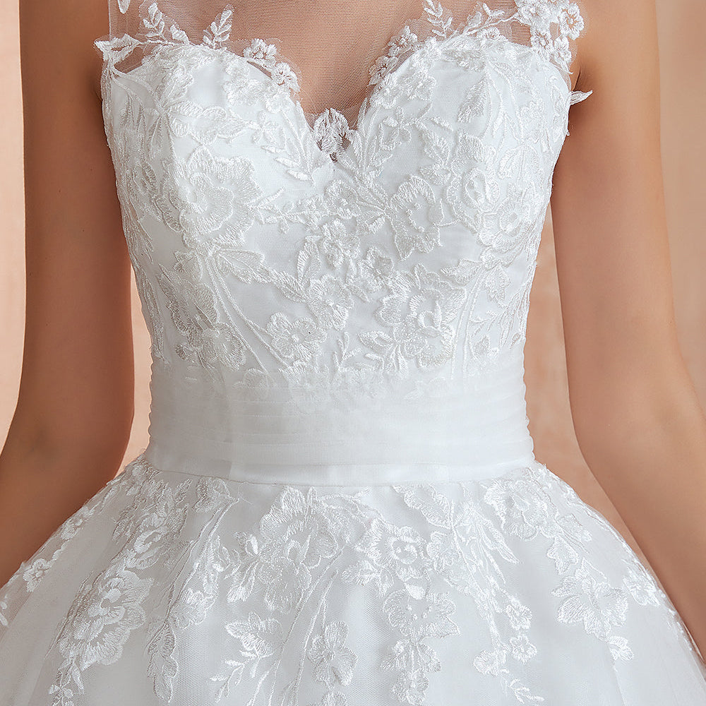 
                  
                    Amazing Long A-line Appliques Lace Tulle Wedding Dress-BIZTUNNEL
                  
                