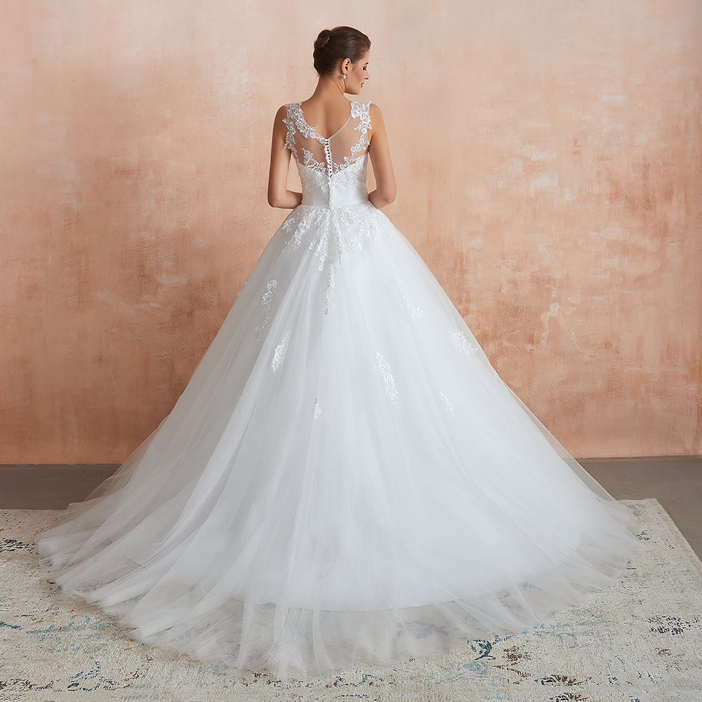 
                  
                    Amazing Long A-line Appliques Lace Tulle Wedding Dress-BIZTUNNEL
                  
                