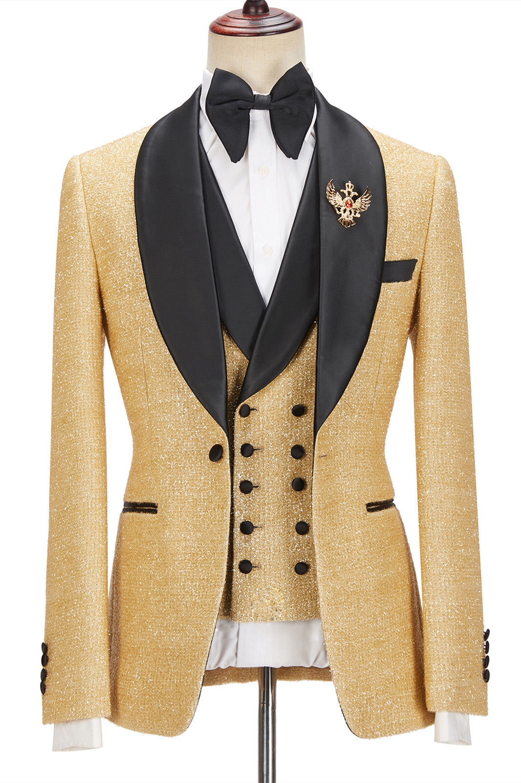Andrew Sparkly Golden Shawl Lapel Three Pieces Men Suits For Wedding