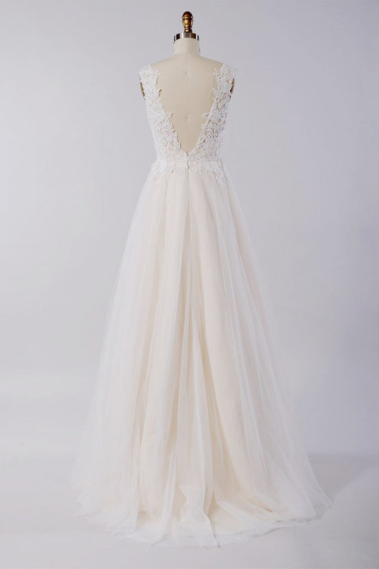 Charger l&amp;#39;image dans la galerie, Awesome Long A-line Appliques Lace Tulle Open Back Wedding Dress-BIZTUNNEL
