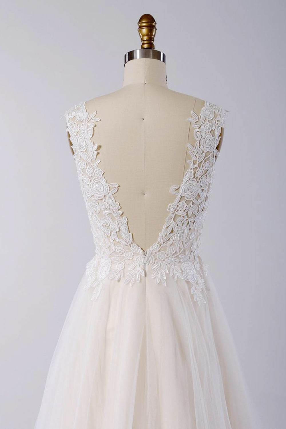 Awesome Long A-line Appliques Lace Tulle Open Back Wedding Dress Awesome Long A-line Appliques Lace Tulle Open Back Wedding Dress
