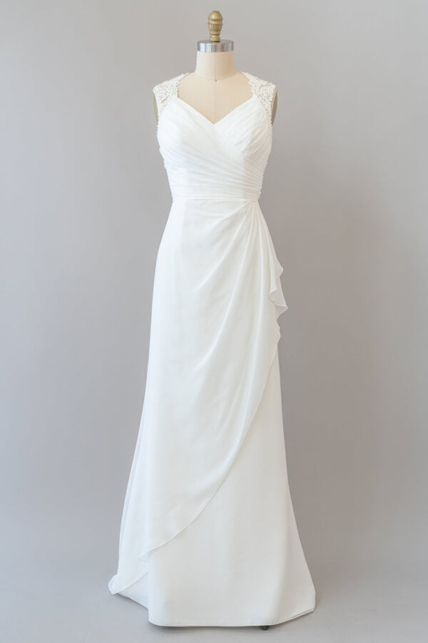 Awesome Long Sheath Lace Chiffon Backless Wedding Dress-BIZTUNNEL