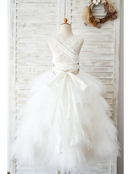 Short Ball Gown Tulle Sleeveless Jewel Neck Wedding Birthday Flower Girl Dresses main image 1
