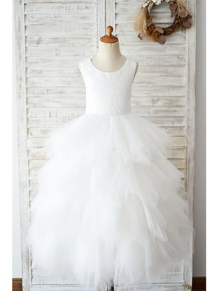 Short Ball Gown Tulle Sleeveless Jewel Neck Wedding Birthday Flower Girl Dresses main image 0
