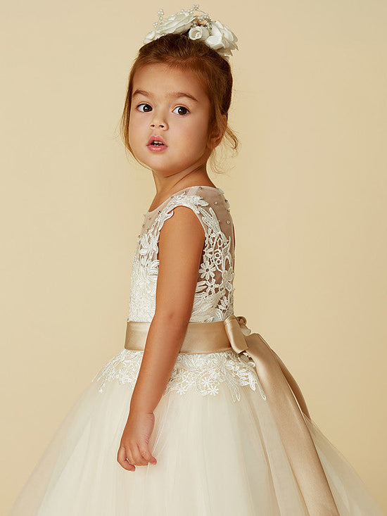 Sleeveless Jewel Neck Ball Gown Pageant Dress for Flower Girl With Beading Appliques