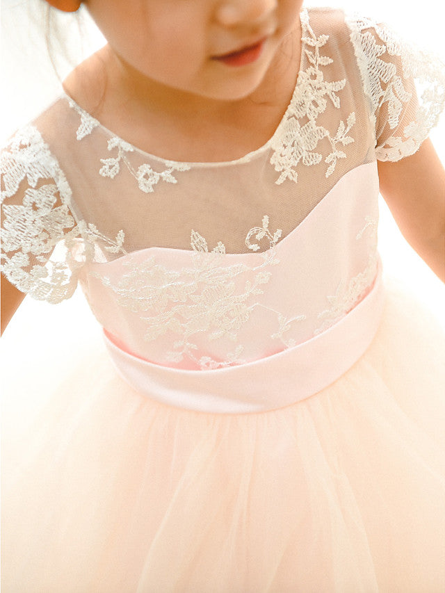 Ball Gown Lace Tulle Wedding Birthday Pageant Flower Girl Dresses-BIZTUNNEL