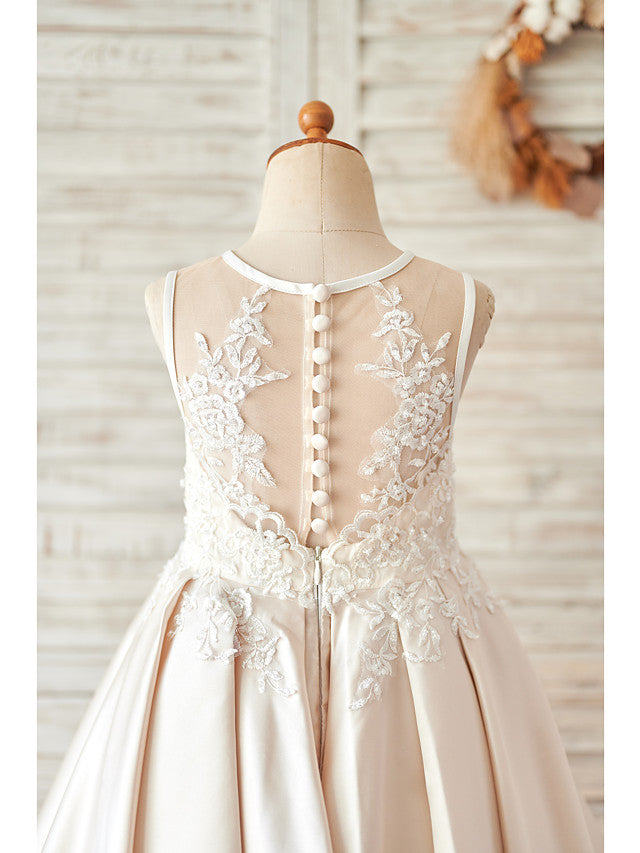 Ball Gown Satin Sleeveless Jewel Neck Wedding Birthday Flower Girl Dresses Ball Gown Satin Sleeveless Jewel Neck Wedding Birthday Flower Girl Dresses