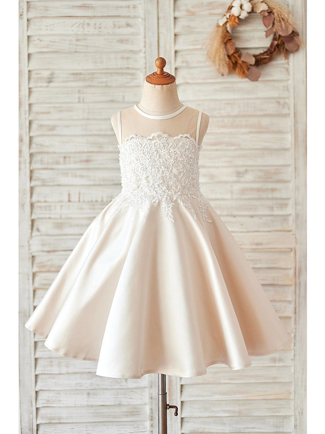 
                  
                    Ball Gown Satin Sleeveless Jewel Neck Wedding Birthday Flower Girl Dresses-BIZTUNNEL
                  
                