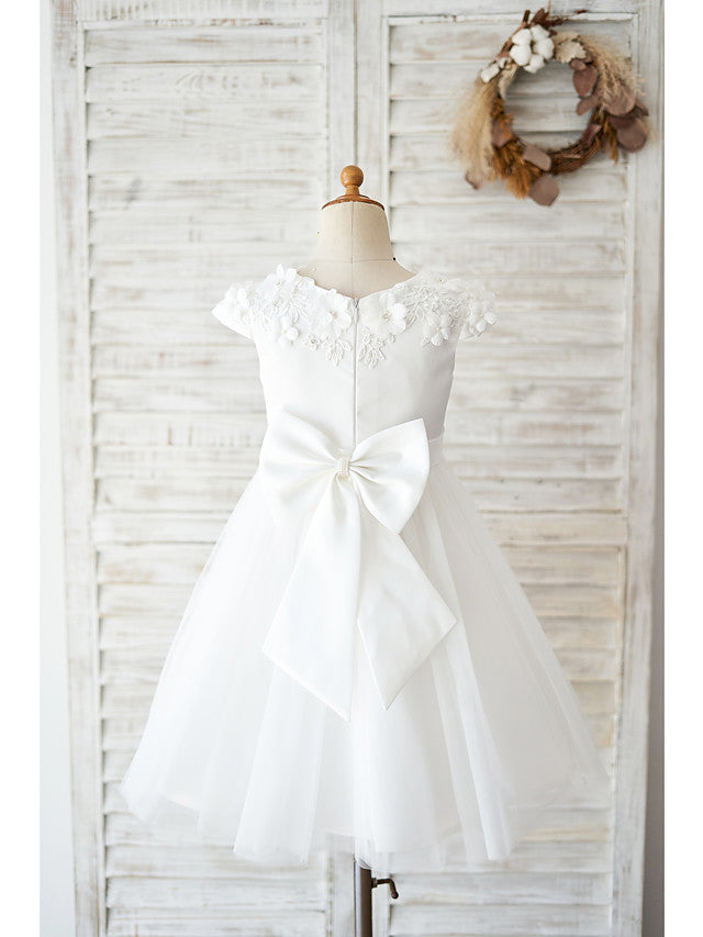 Ball Gown Satin Tulle Wedding Birthday Flower Girl Dresses-BIZTUNNEL