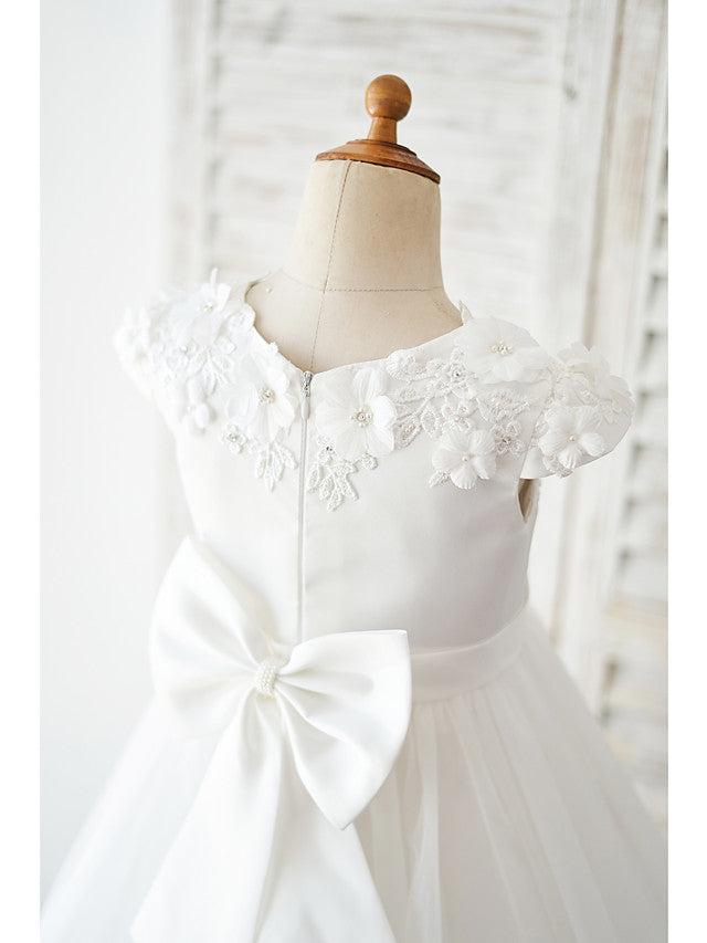 Ball Gown Satin Tulle Wedding Birthday Flower Girl Dresses-BIZTUNNEL