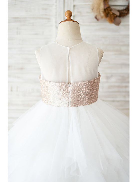Ball Gown Tulle Sequined Sleeveless Jewel Neck Wedding Birthday Flower Girl Dresses-BIZTUNNEL