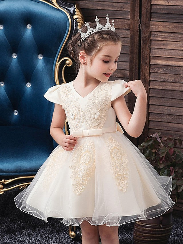 Ball-Gown Tulle Scoop Short Sleeves Short/Mini Flower Girl Dresses main image 0