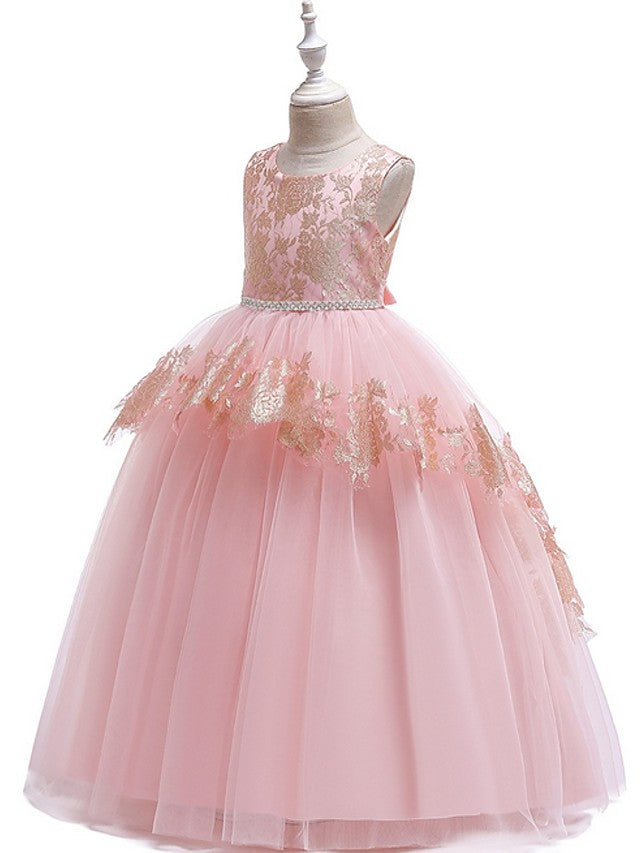 Ball Gown Tulle Sleeveless Jewel Neck Pageant Flower Girl Dresses-BIZTUNNEL