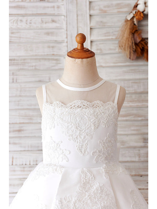 Ball Gown Tulle Sleeveless Jewel Neck Wedding Birthday Flower Girl Dresses-BIZTUNNEL