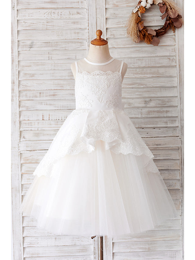 Ball Gown Tulle Sleeveless Jewel Neck Wedding Birthday Flower Girl Dresses-BIZTUNNEL