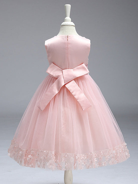 Ball Gown Tulle Sleeveless Jewel Neck Wedding Party Flower Girl Dresses With Bow-BIZTUNNEL