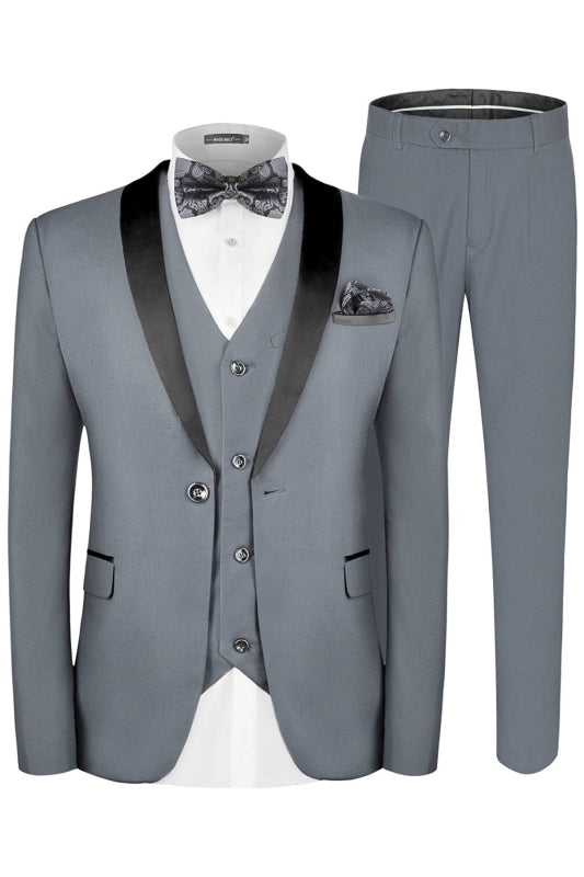 Barlow Formal Gray Three Pieces Shawl Lapel Men Suits For Wedding