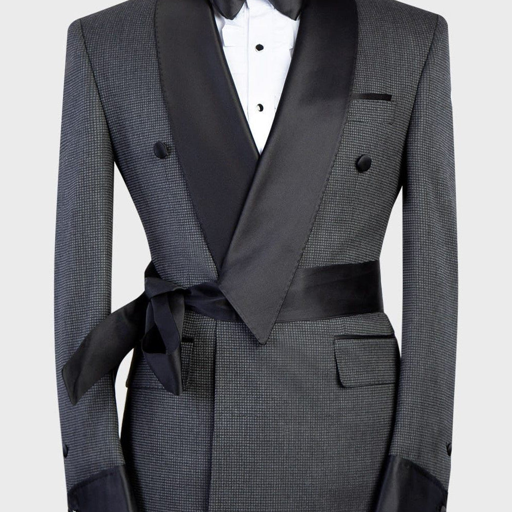 Basil Grey Fashion Two Pieces Bespoke Men Suits With Black Shawl Lapel