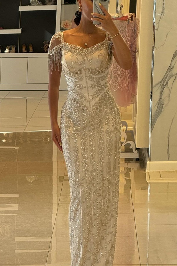 
                  
                    Bateau Long Mermaid Evening Dresses with Cap Sleeves
                  
                