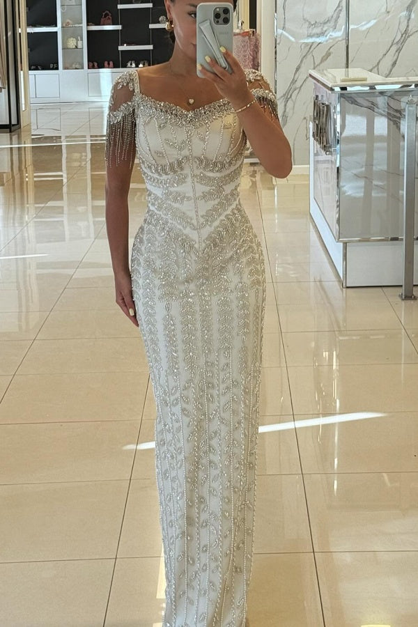 
                  
                    Bateau Long Mermaid Evening Dresses with Cap Sleeves
                  
                