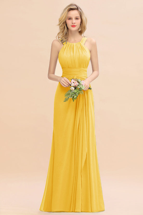 Beautiful Long A-line Halter Chiffon Backless Bridesmaid Dresses