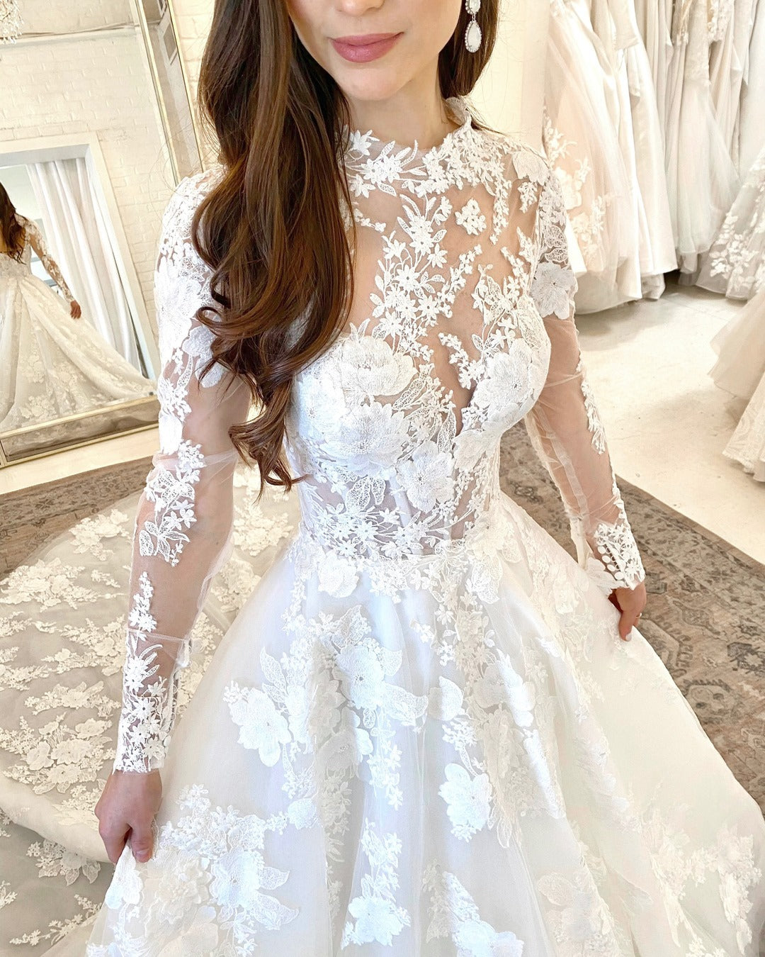 Beautiful Long A-line High Neck Lace Open Back Wedding Dress with Sleeves Beautiful Long A-line High Neck Lace Open Back Wedding Dress with Sleeves