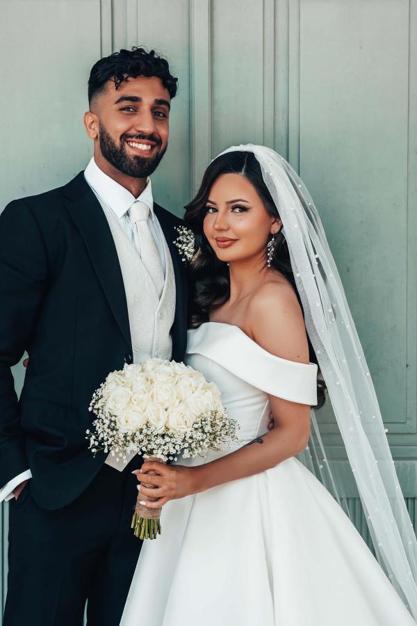 Beautiful Long A-line Off the Shoulder Satin Wedding Dresses Beautiful Long A-line Off the Shoulder Satin Wedding Dresses