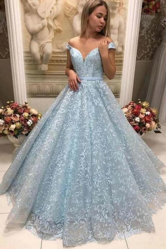 Beautiful Long A-line Sweetheart Off-the-shoulder Lace Prom Dress-BIZTUNNEL