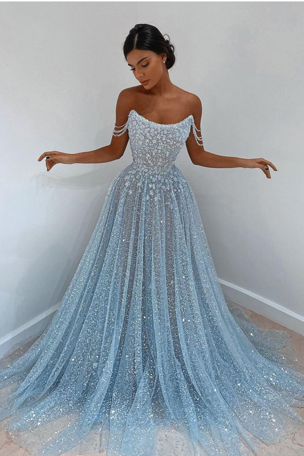 Beautiful Long A-line Sweetheart Sequined Prom Dress-BIZTUNNEL