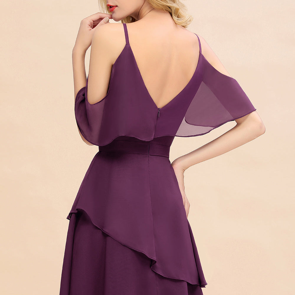 
                  
                    Beautiful Long A-line V-neck Cascading Ruffles Bridesmaid Dress with Sleeves-BIZTUNNEL
                  
                