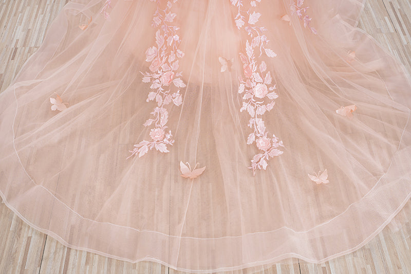 Beautiful Long Ball Gown Tulle Appliques Lace Flower girl dress  BIZTUNNEL