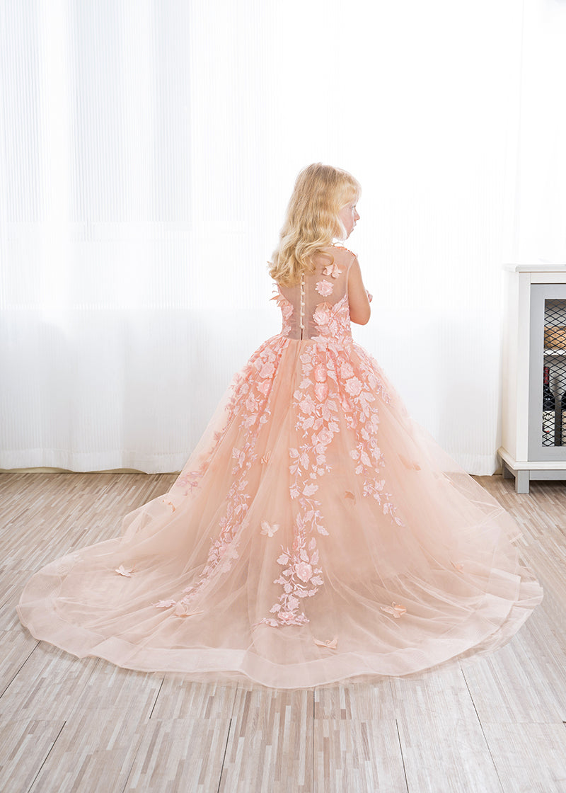 Load image into Gallery viewer, Beautiful Long Ball Gown Tulle Appliques Lace Flower girl dress-BIZTUNNEL
