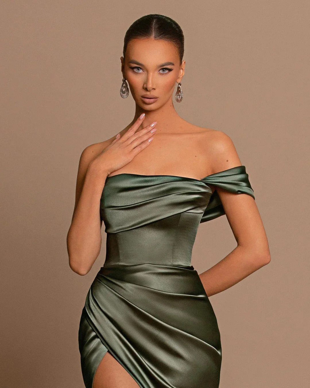 Beautiful Long Mermaid One shoulder Satin Formal Prom Dress With Slit BIZTUNNEL Beautiful Long Mermaid One shoulder Satin Formal Prom Dress With Slit BIZTUNNEL